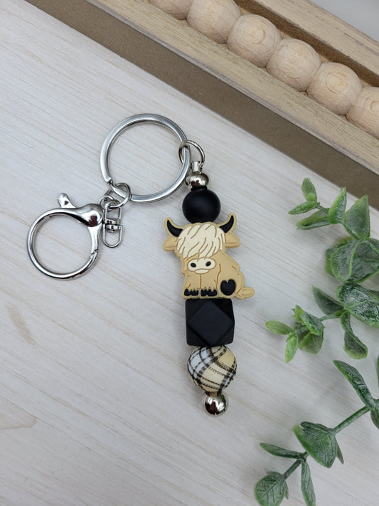 Highland Cow Barbell Keychain