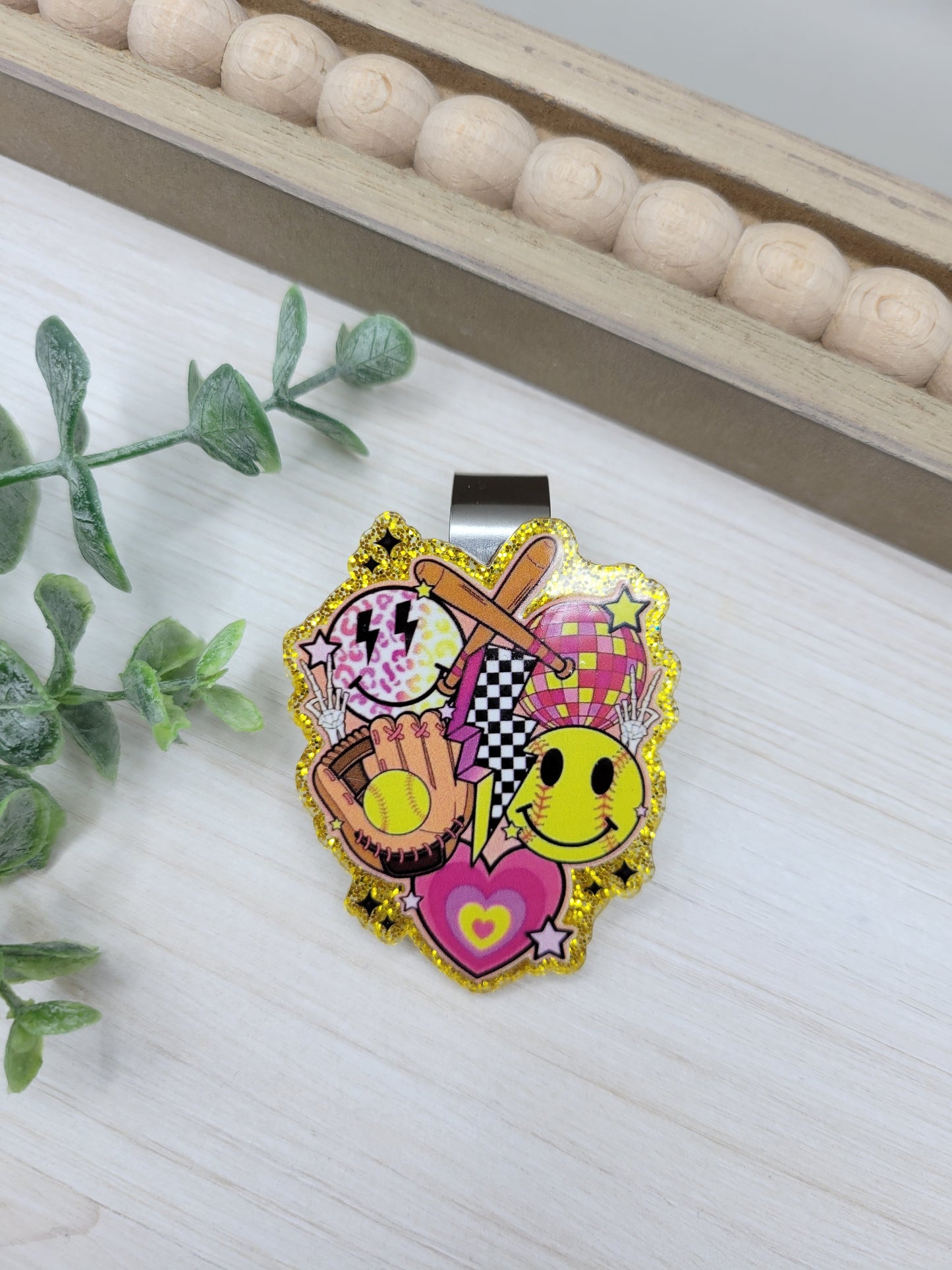 Softball Smileys Car Sun Visor Clip
