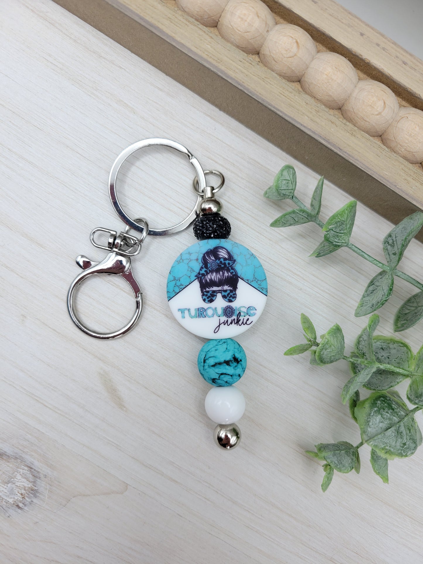 Turquoise Junkie Barbell Keychain