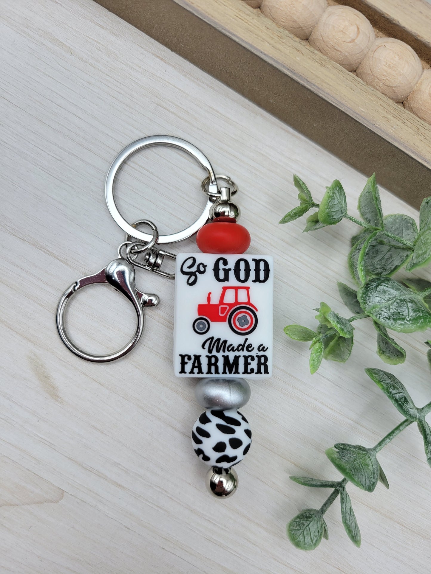 God Made a Farmer Barbell Keychain