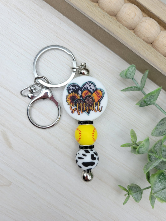 Softball Hearts Barbell Keychain