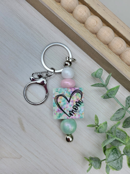 Pastel Mom Heart Barbell Keychain