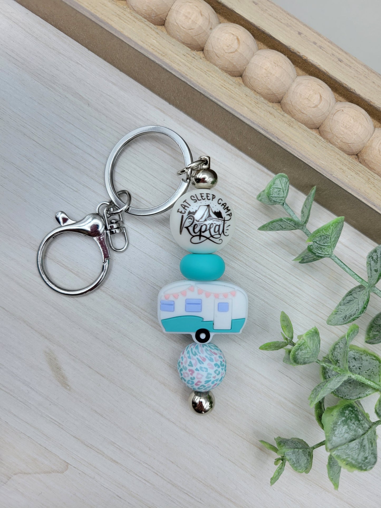 Teal Camper Barbell Keychain