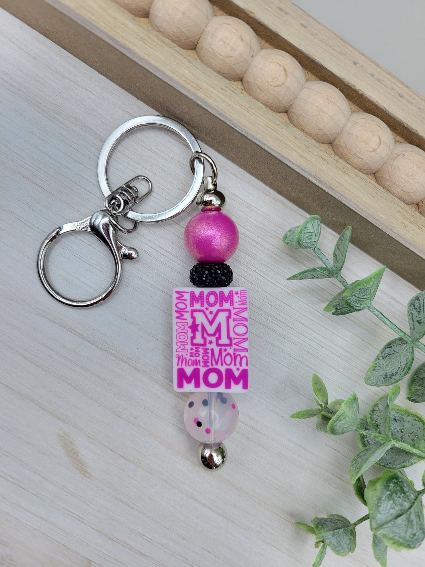 Hot Pink Mom Barbell Keychain