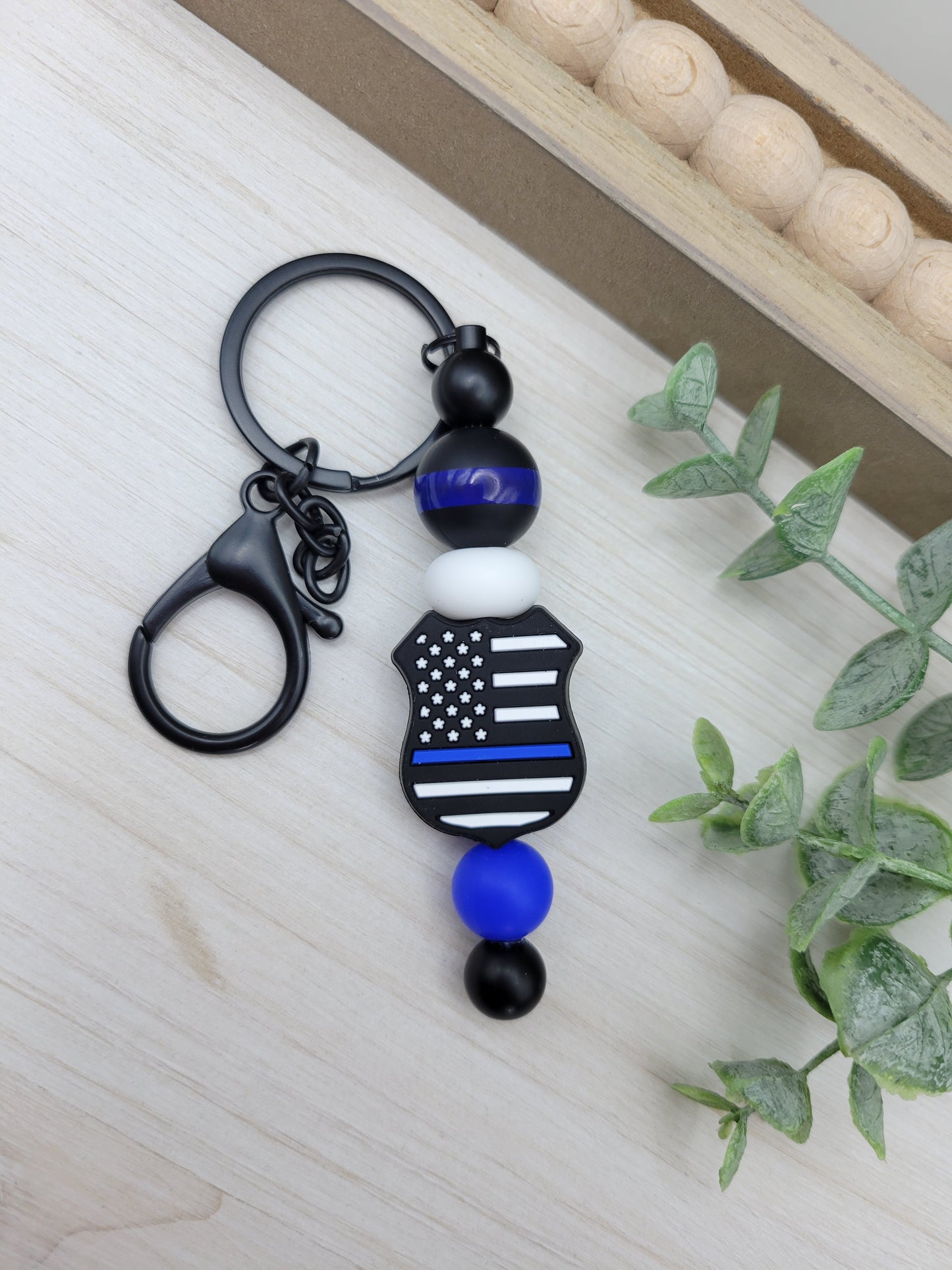 Thin Blue Line Barbell Keychain