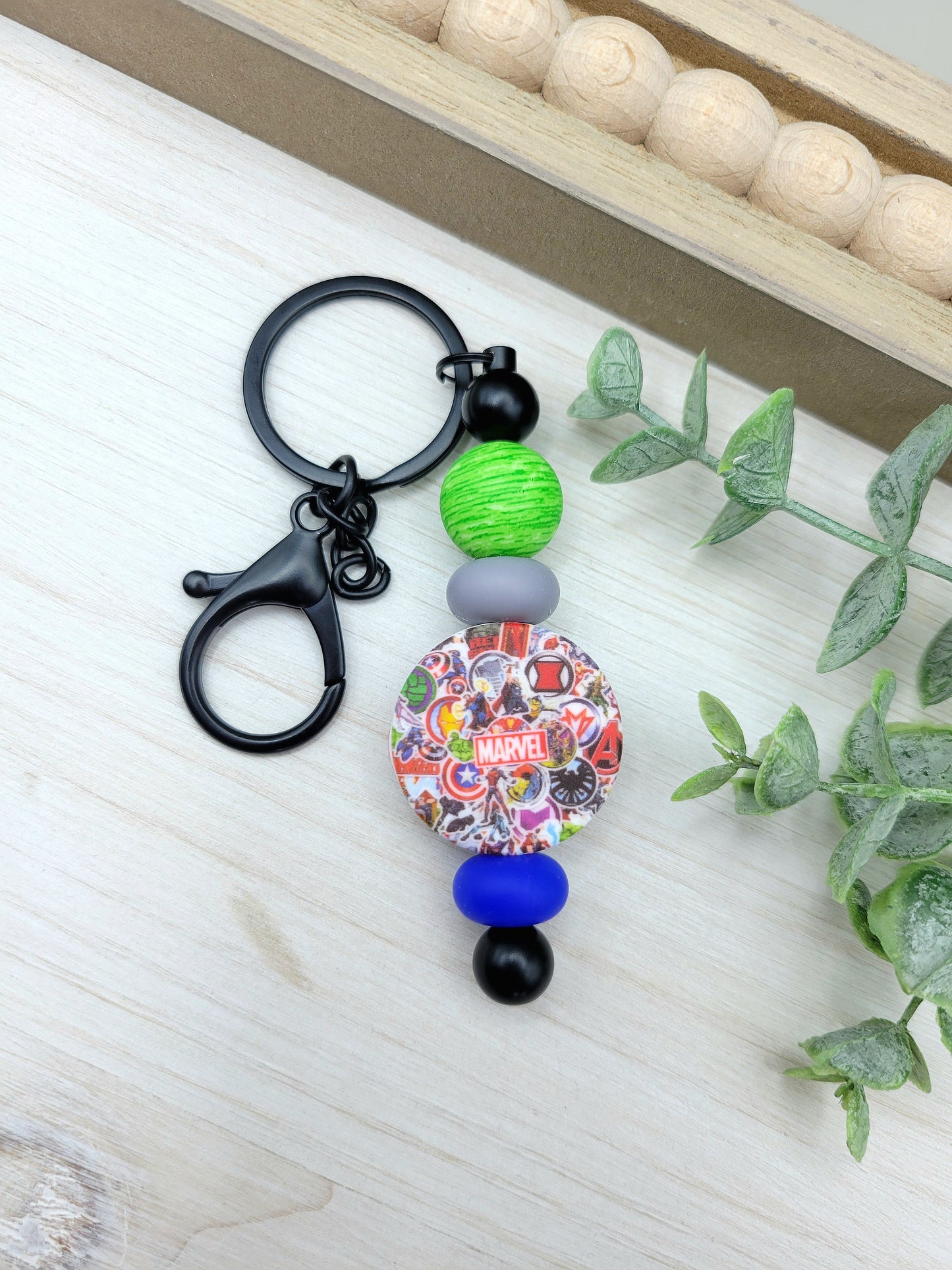 Round Marvel Collage Barbell Keychain