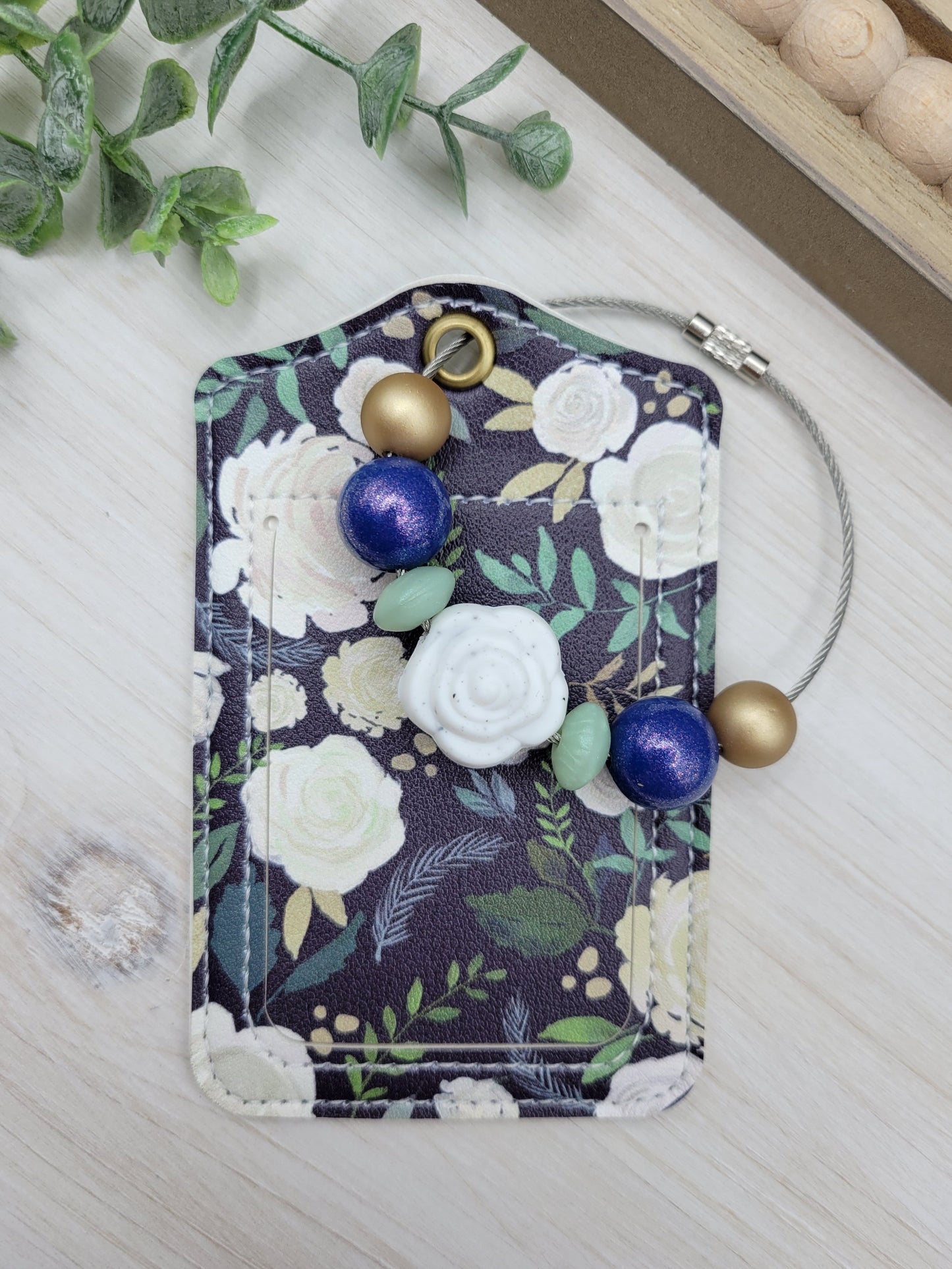 Dark Blue Floral Luggage Tag