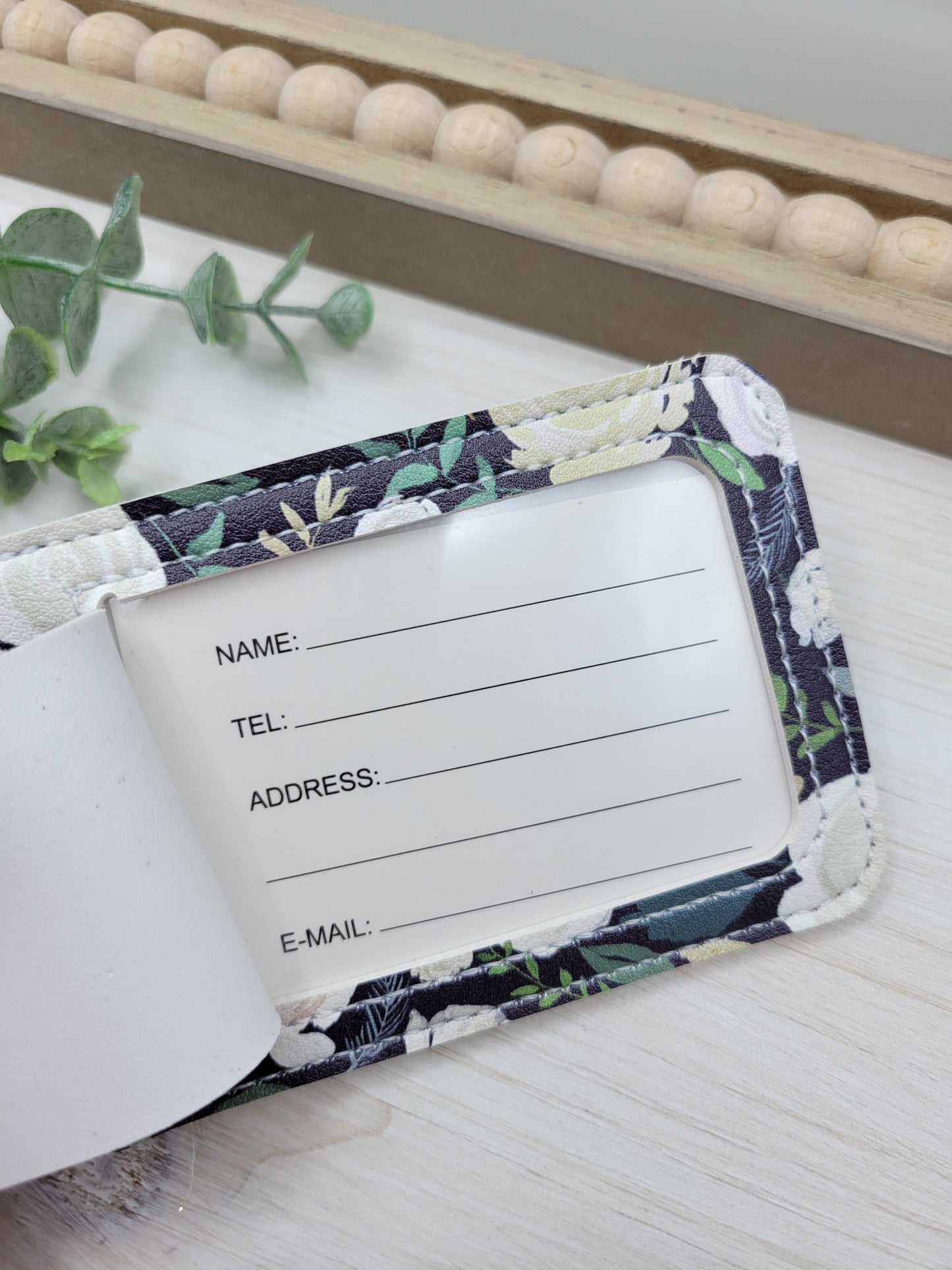 Dark Blue Floral Luggage Tag