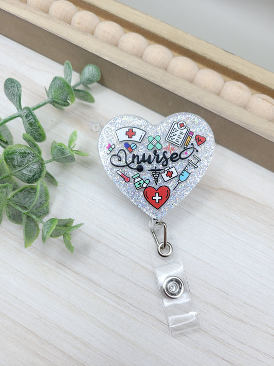 Glitter Nurse Heart Badge Reel