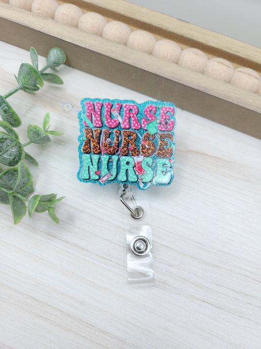 Teal Glitter Nurse Badge Reel