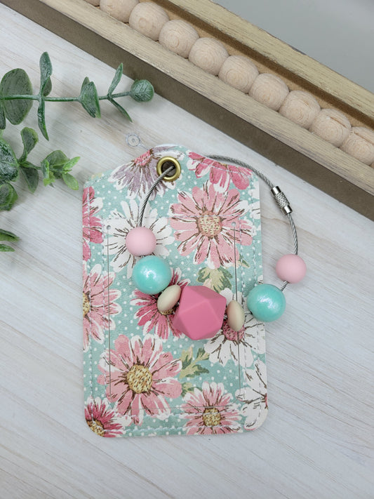 Pink & Auqa Floral Luggage Tag