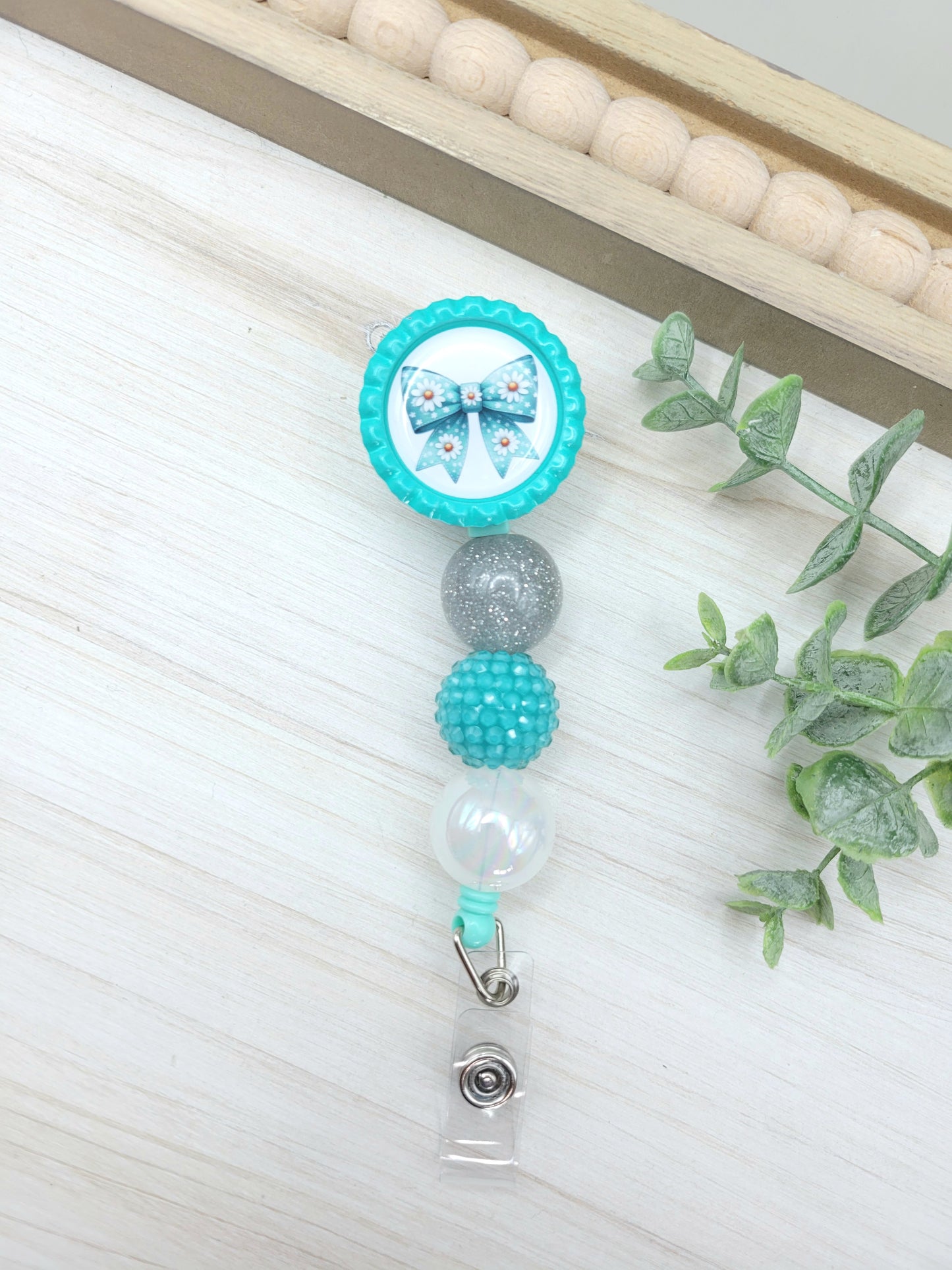 Teal Bow Badge Reel