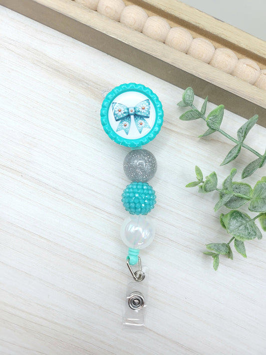 Teal Bow Badge Reel