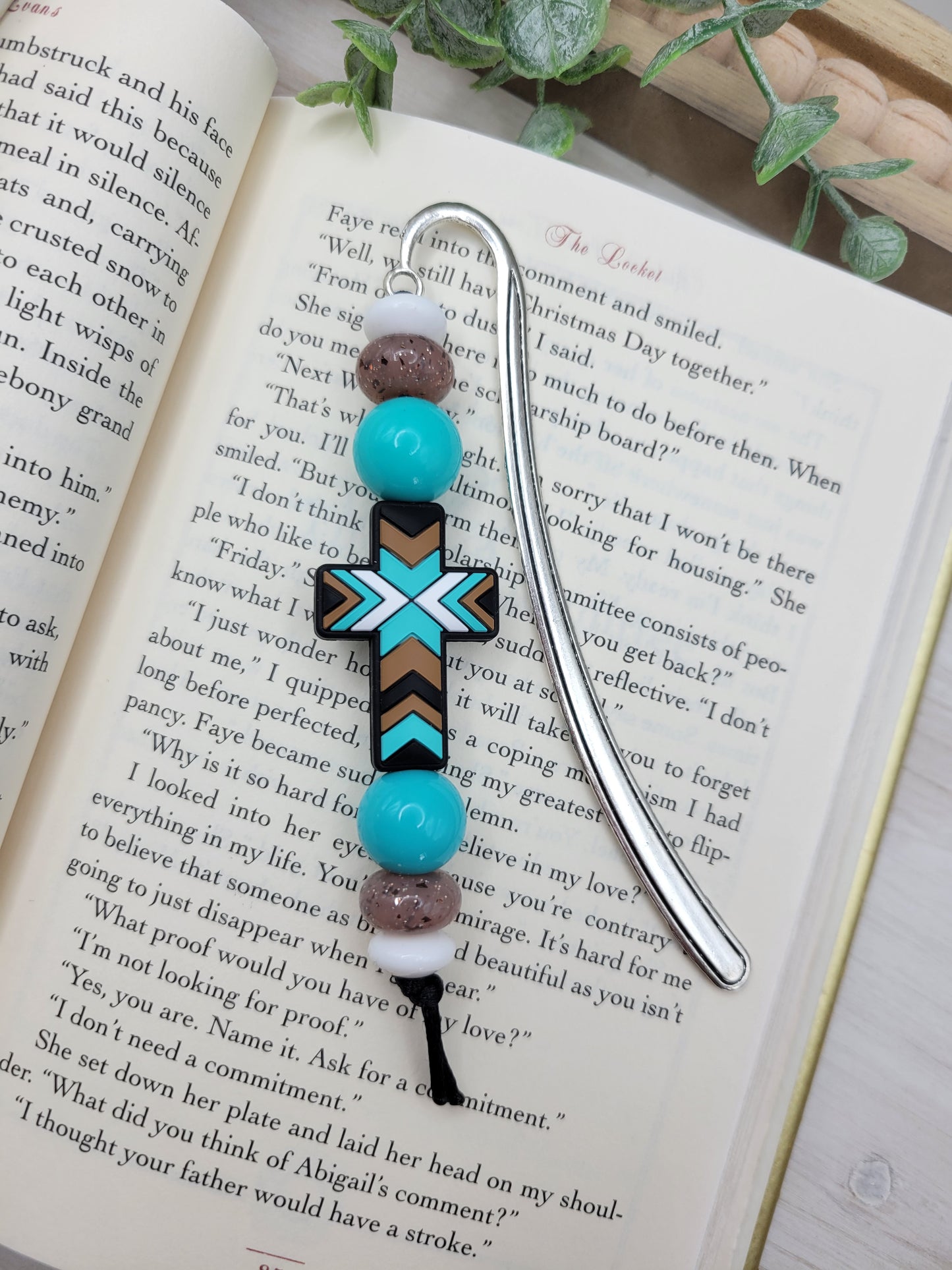 Teal & Tan Aztec Cross Bookmark