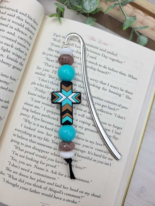 Teal & Tan Aztec Cross Bookmark