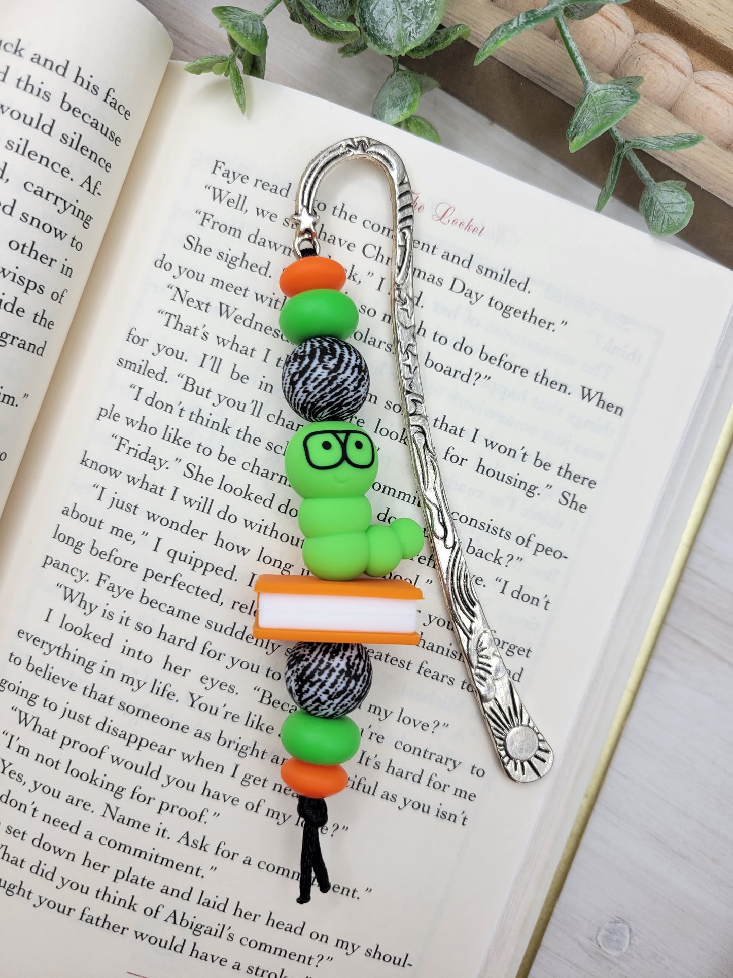 Green & Orange Bookworm Bookmark