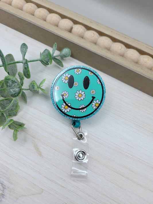 Teal Smiley Face Badge Reel