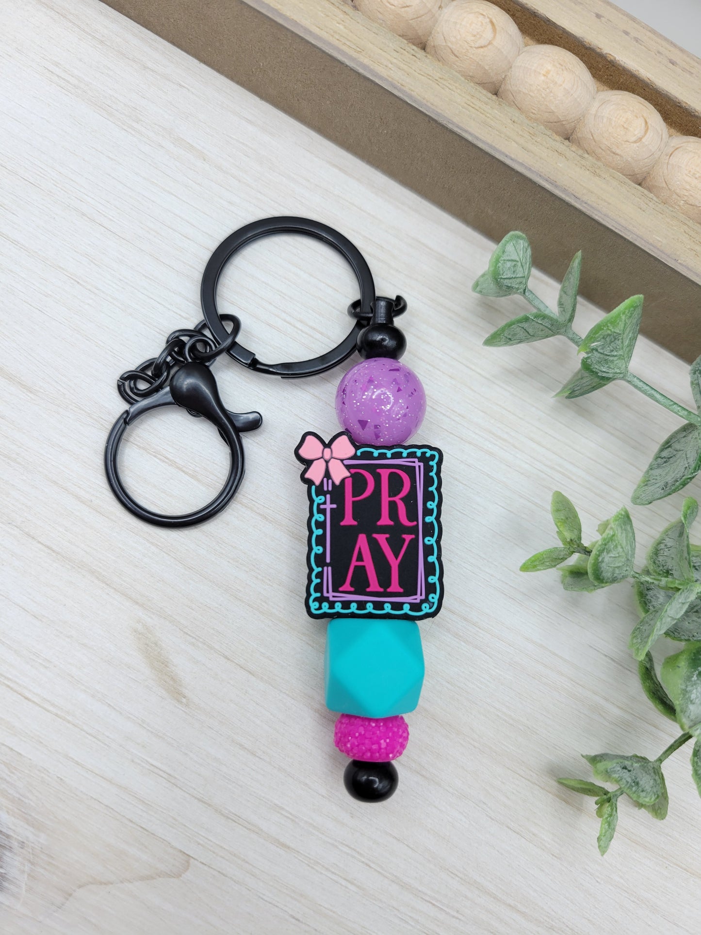 Black PRAY Barbell Keychain