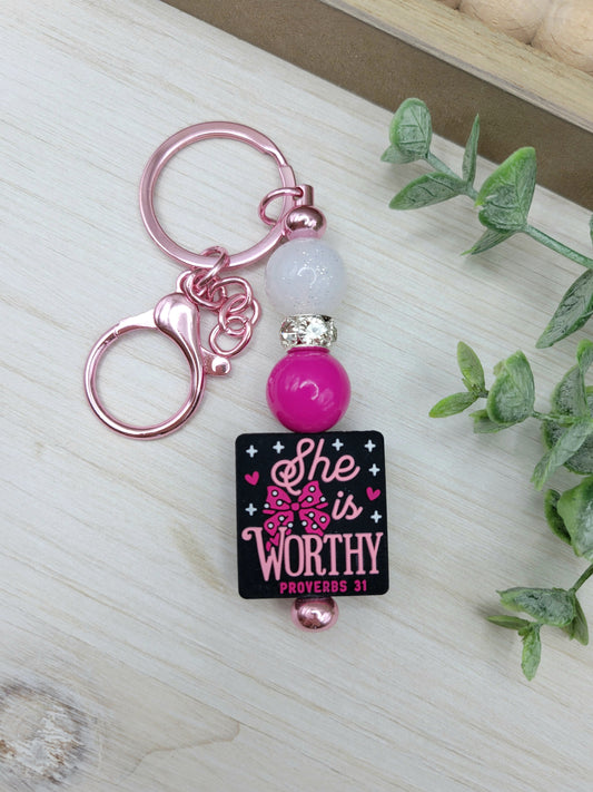 She is Worthy Barbell Keychain