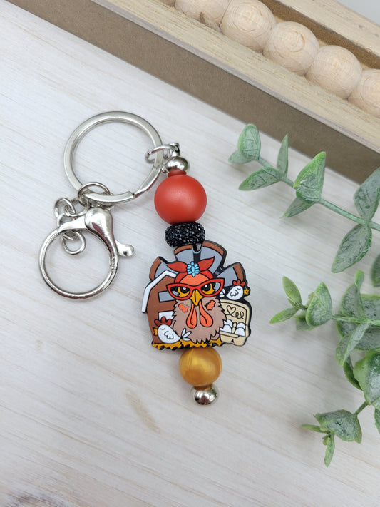 Mama Chicken Barbell Keychain