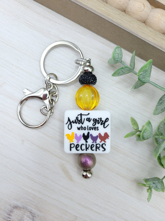 Just a Girl Who Loves Peckers Barbell Keychain