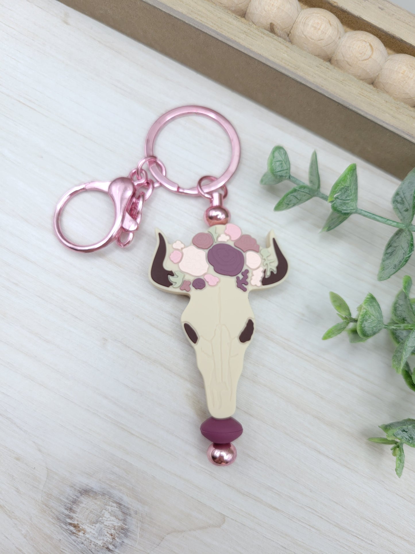 Desert Blossom Skull Barbell Keychain