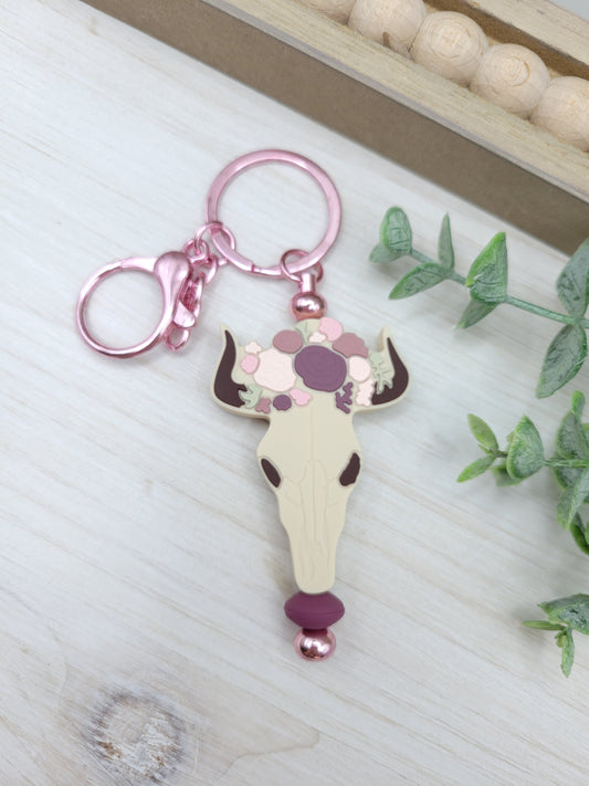 Desert Blossom Skull Barbell Keychain