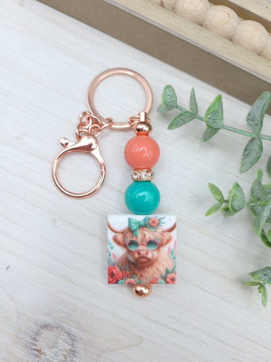 Peachy Pasture Highland Barbell Keychain
