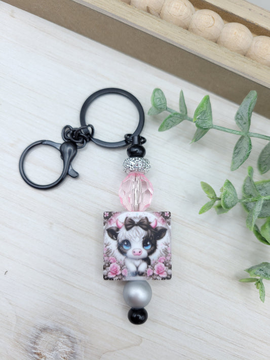 Little Miss Moo Barbell Keychain