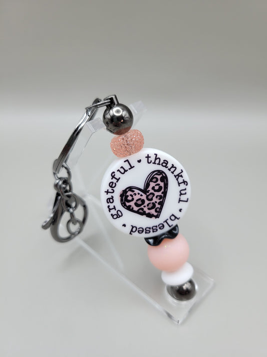 Grateful Thankful Blessed Barbell Keychain