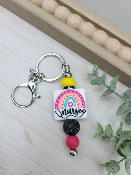 Nurse Rainbow Barbell Keychain