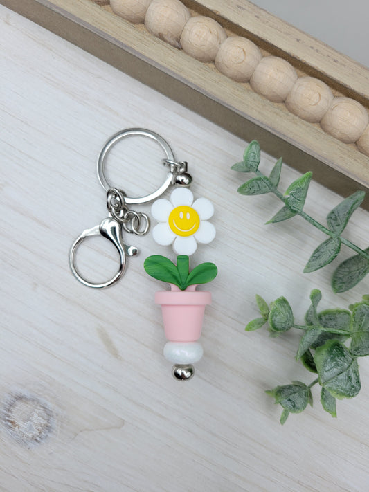 Smiley Daisy Barbell Keychain