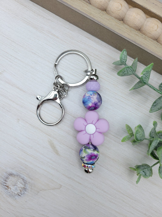 Purple Flower Barbell Keychain