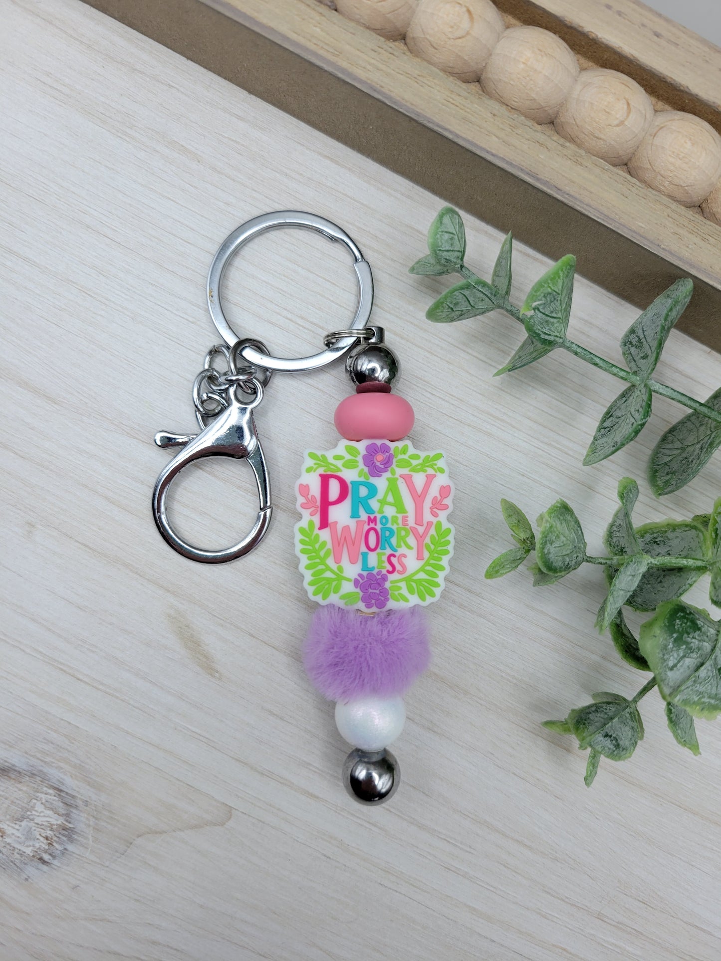 Pray More Worry Less Barbell Keychain