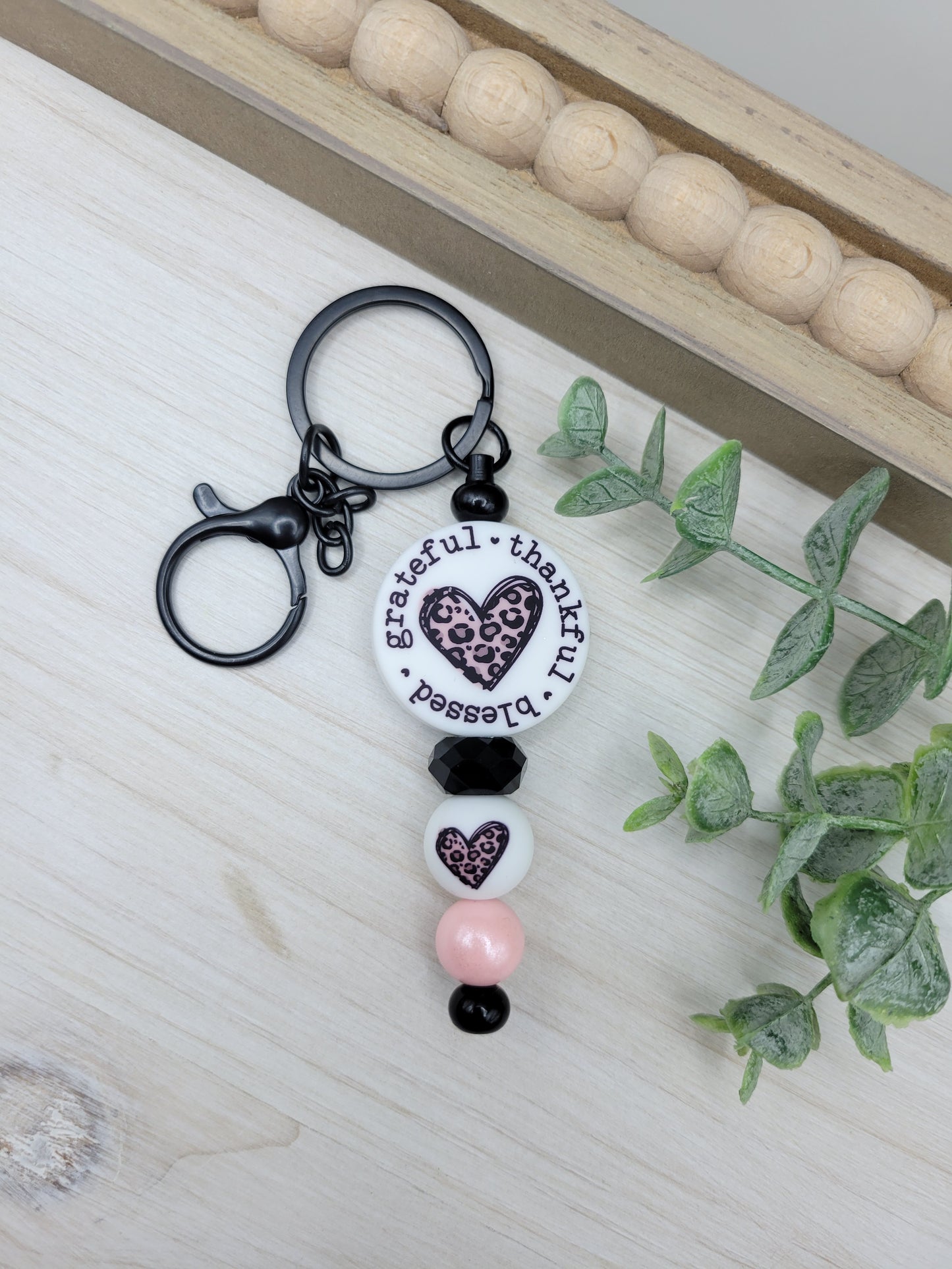 Grateful Thankful Blessed Barbell Keychain