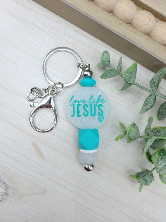Teal Love Like Jesus Barbell Keychain