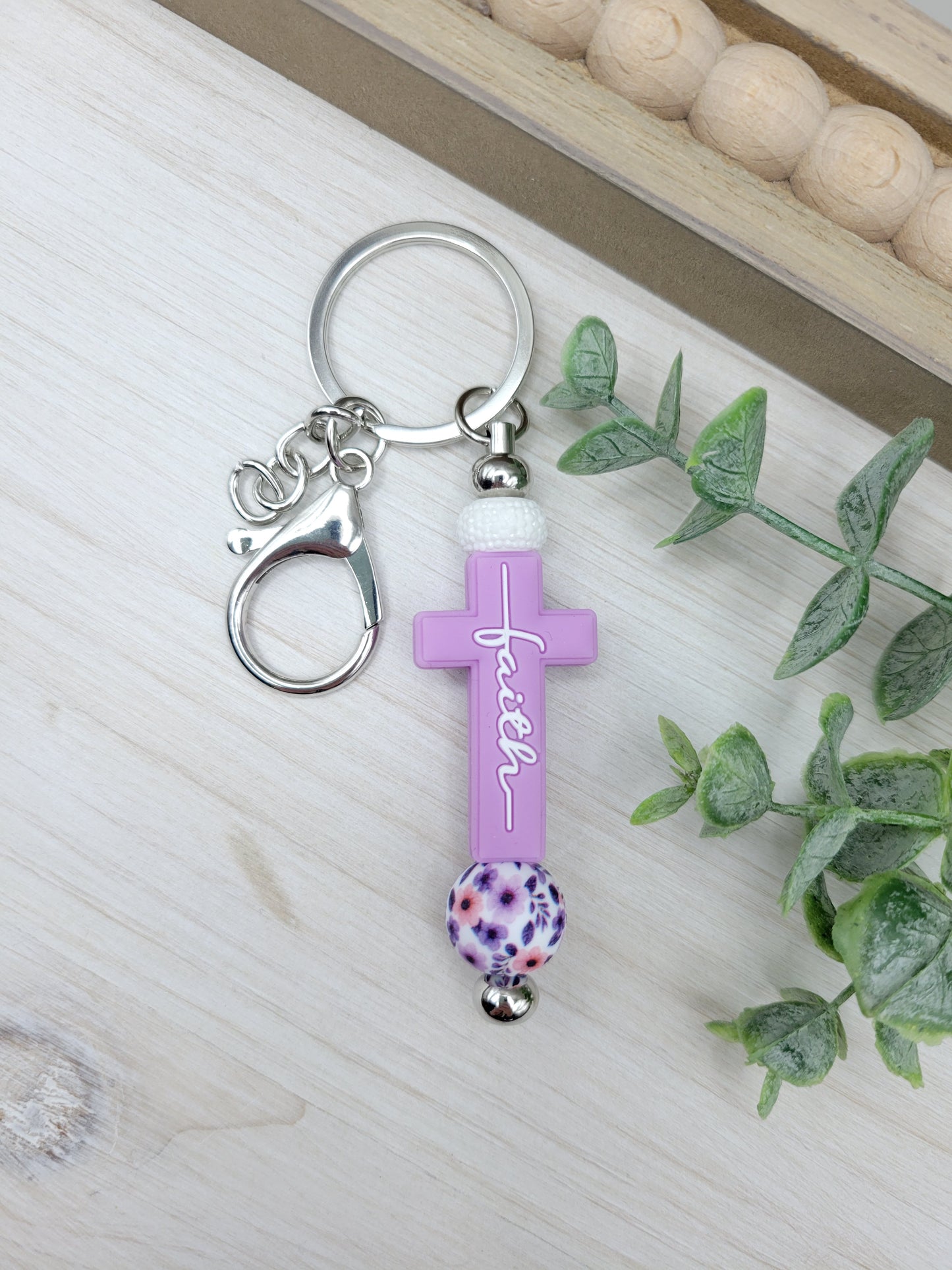 Purple Faith Cross Barbell Keychain