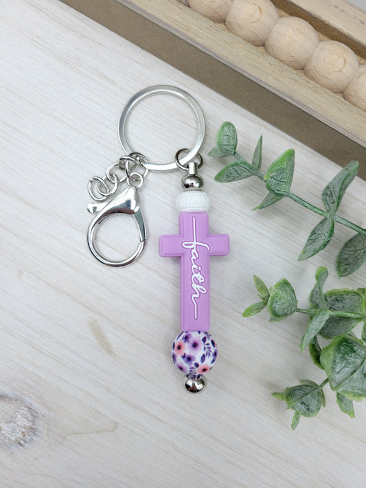 Purple Faith Cross Barbell Keychain