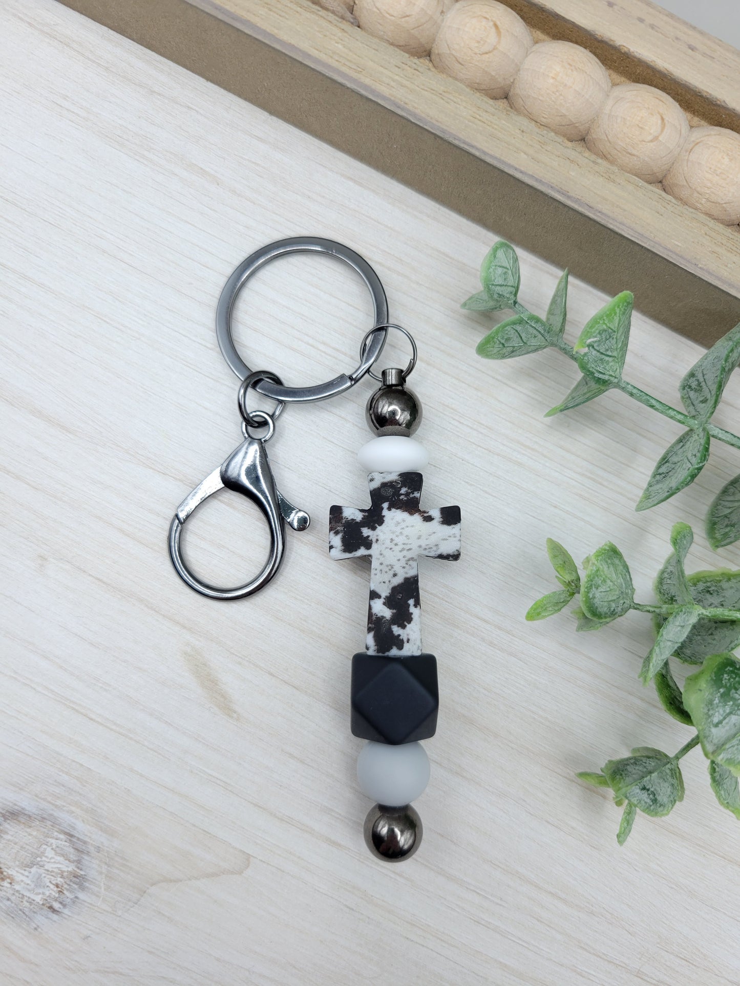 Cowhide Cross Barbell Keychain