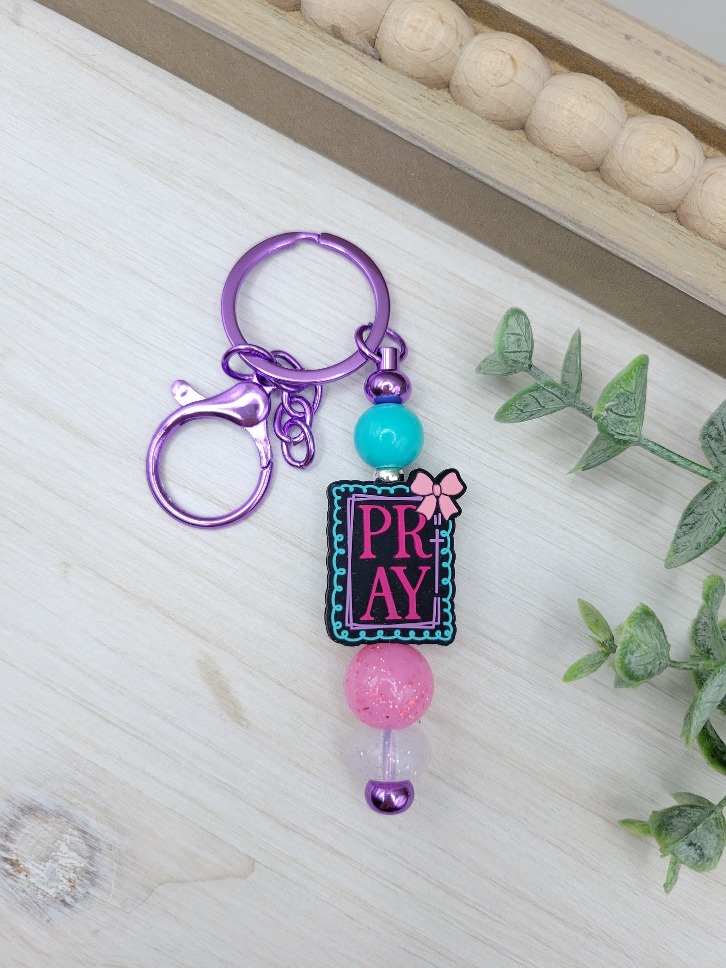 Black PRAY Barbell Keychain