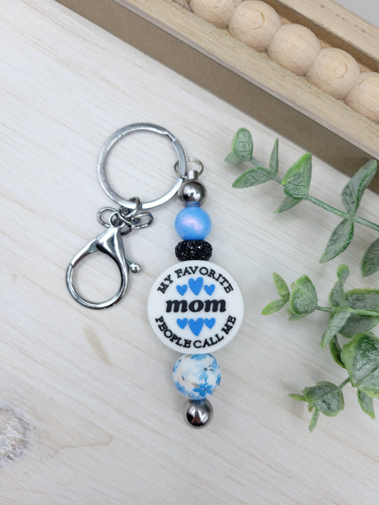 Blue Mom Barbell Keychain