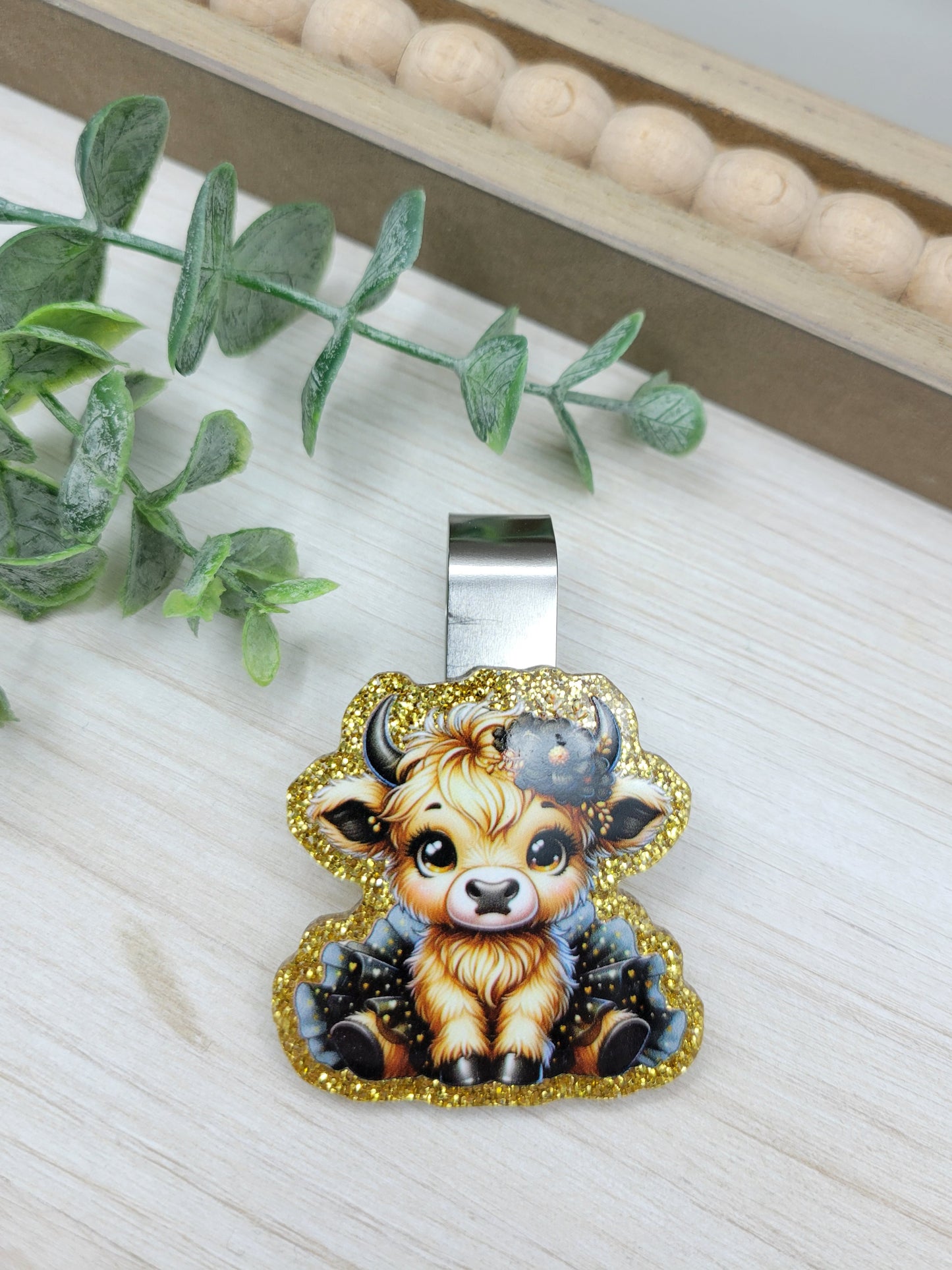 Gold Glitter Cow Car Sun Visor Clip