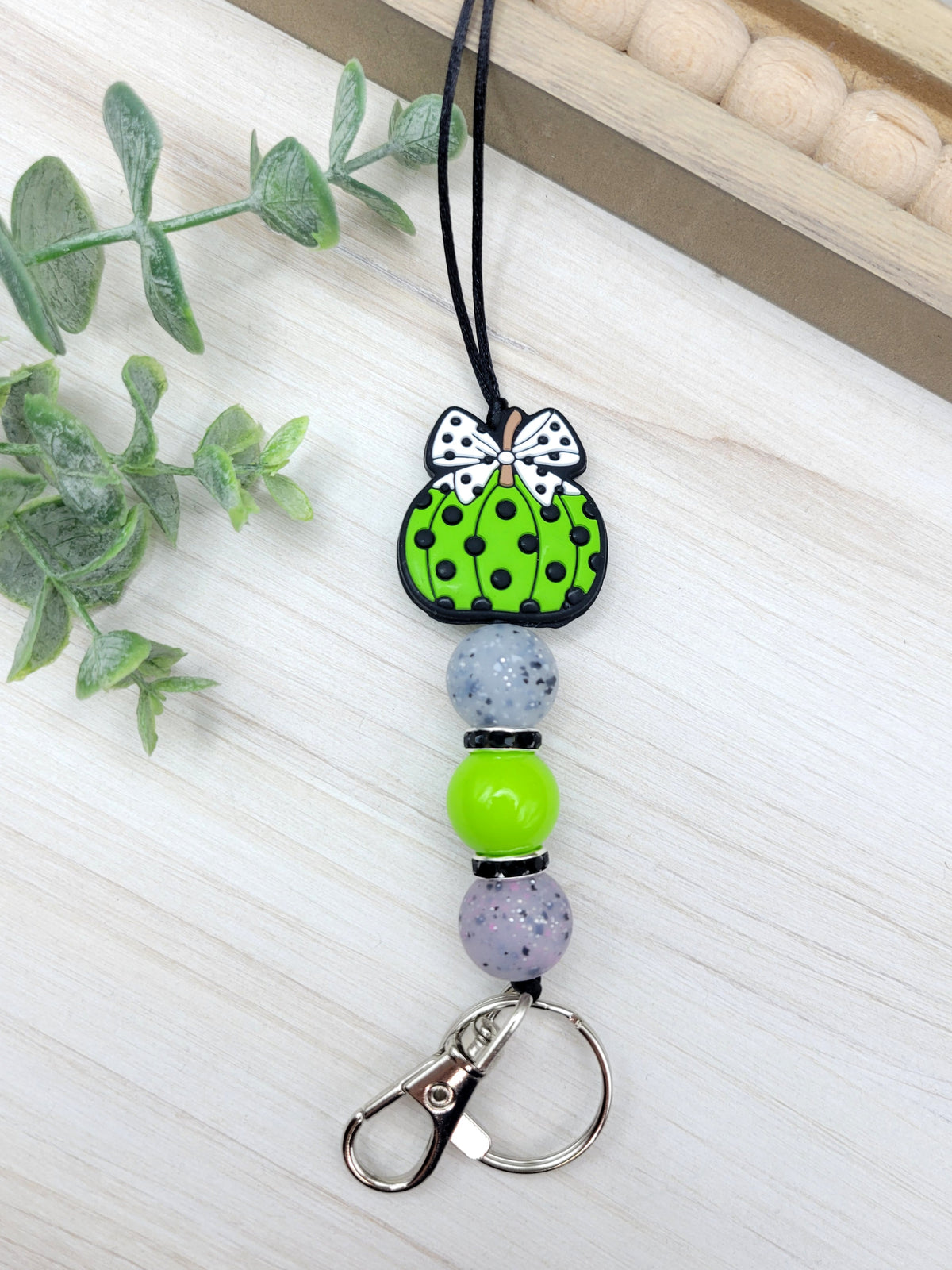 Green Polka Dot Pumpkin Lanyard