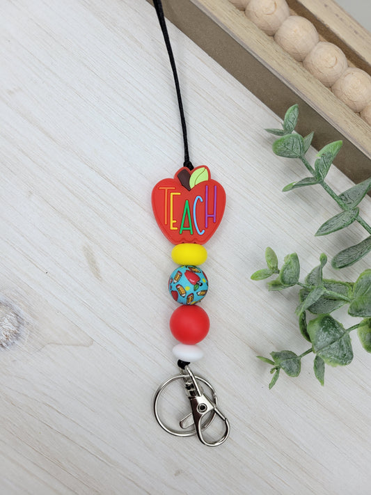 Red TEACH Apple Lanyard