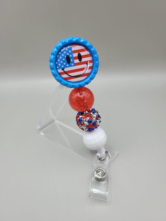 Blue USA Smiley Badge Reel