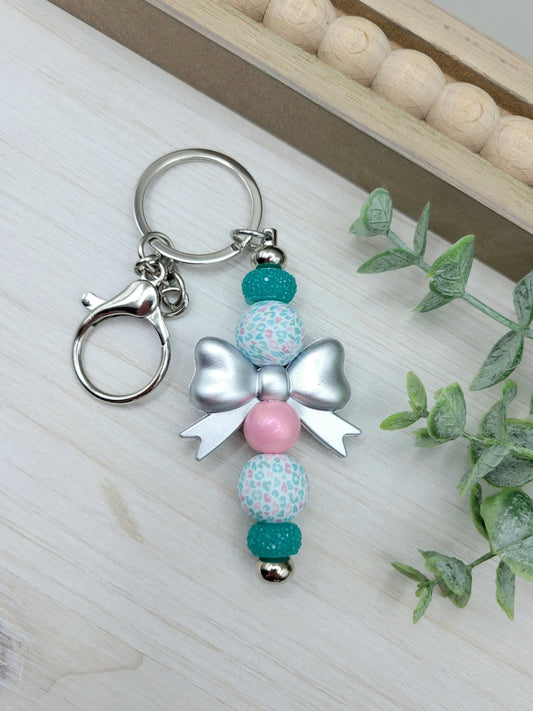 Silver Bow Barbell Keychain