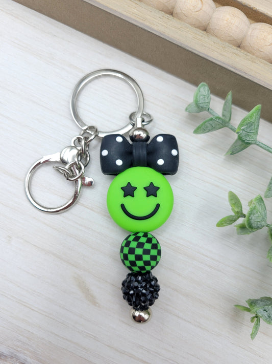 Green Smiley Barbell Keychain