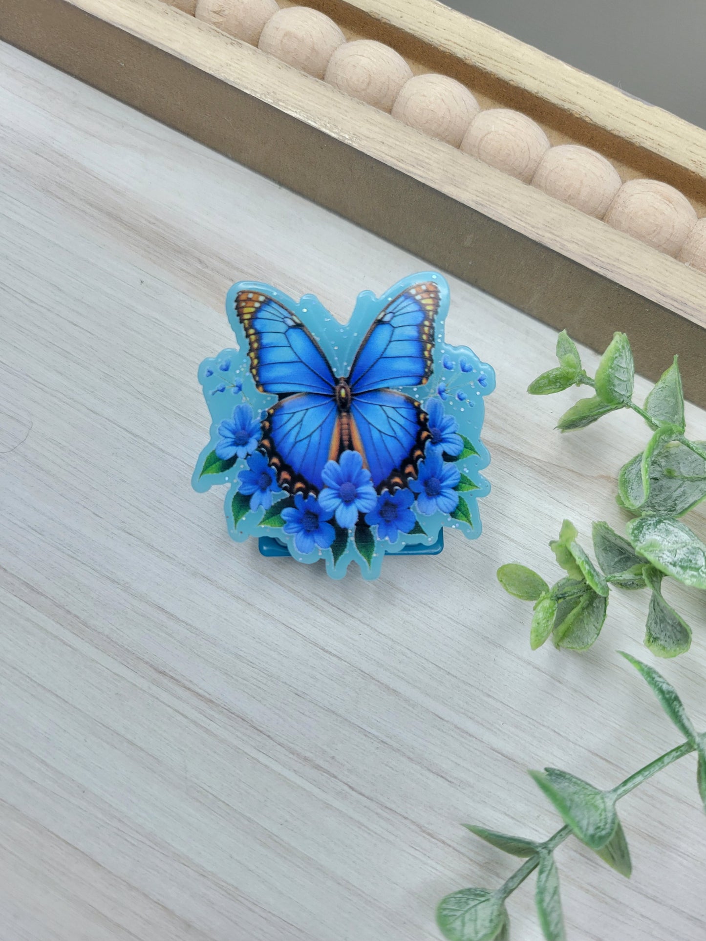 Blue Blossom Butterfly Magnetic Clip