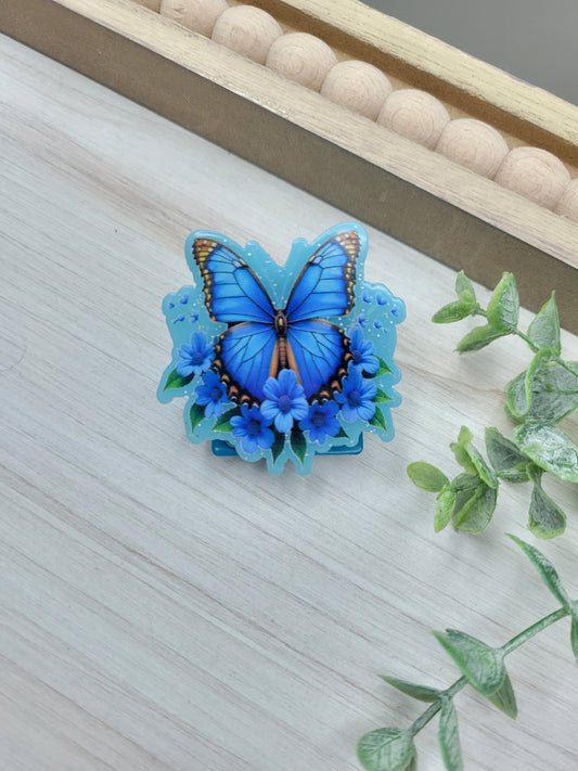 Blue Blossom Butterfly Magnetic Clip