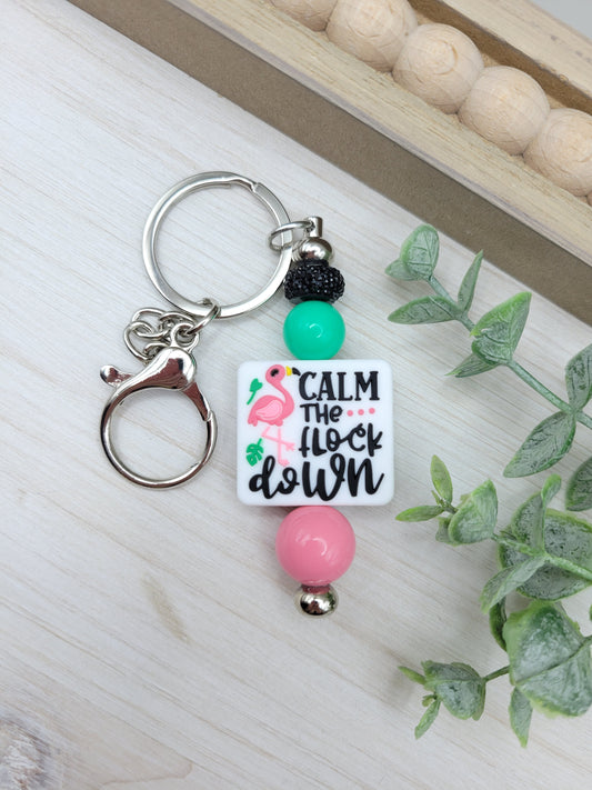 Calm the Flock Down Barbell Keychain